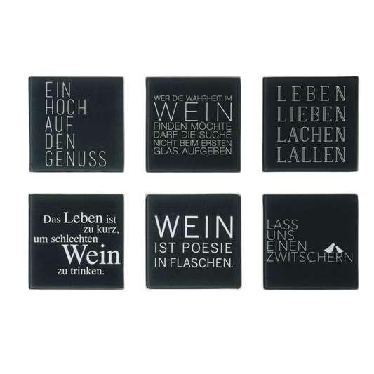 6er-Set Untersetzer aus Glas mit Spruch von räder design Wein Untersetzer