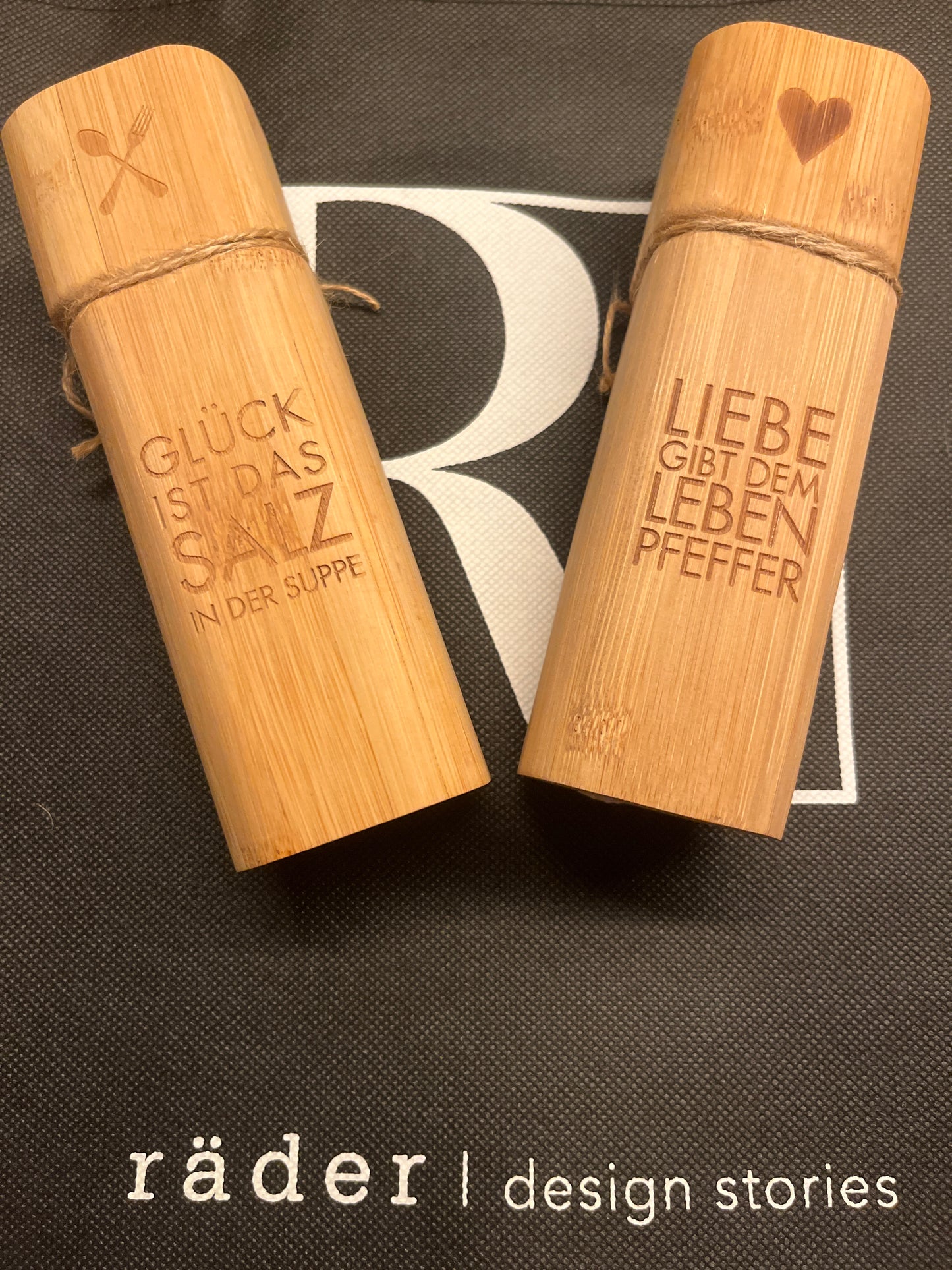 räder design Setangebot Salz- und Pfeffermühle aus Holz Glück & Liebe Geschenkidee Einzug etc.