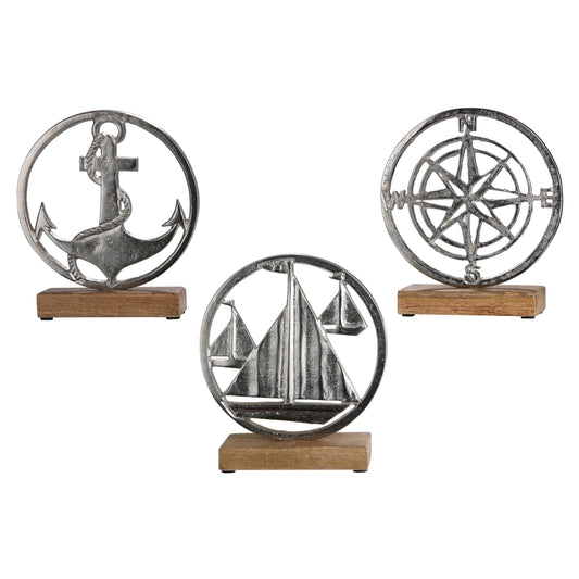 Standrelief Aufsteller Anker Boote Windrose aus Mangoholz & Aluminium von Gilde Kompass