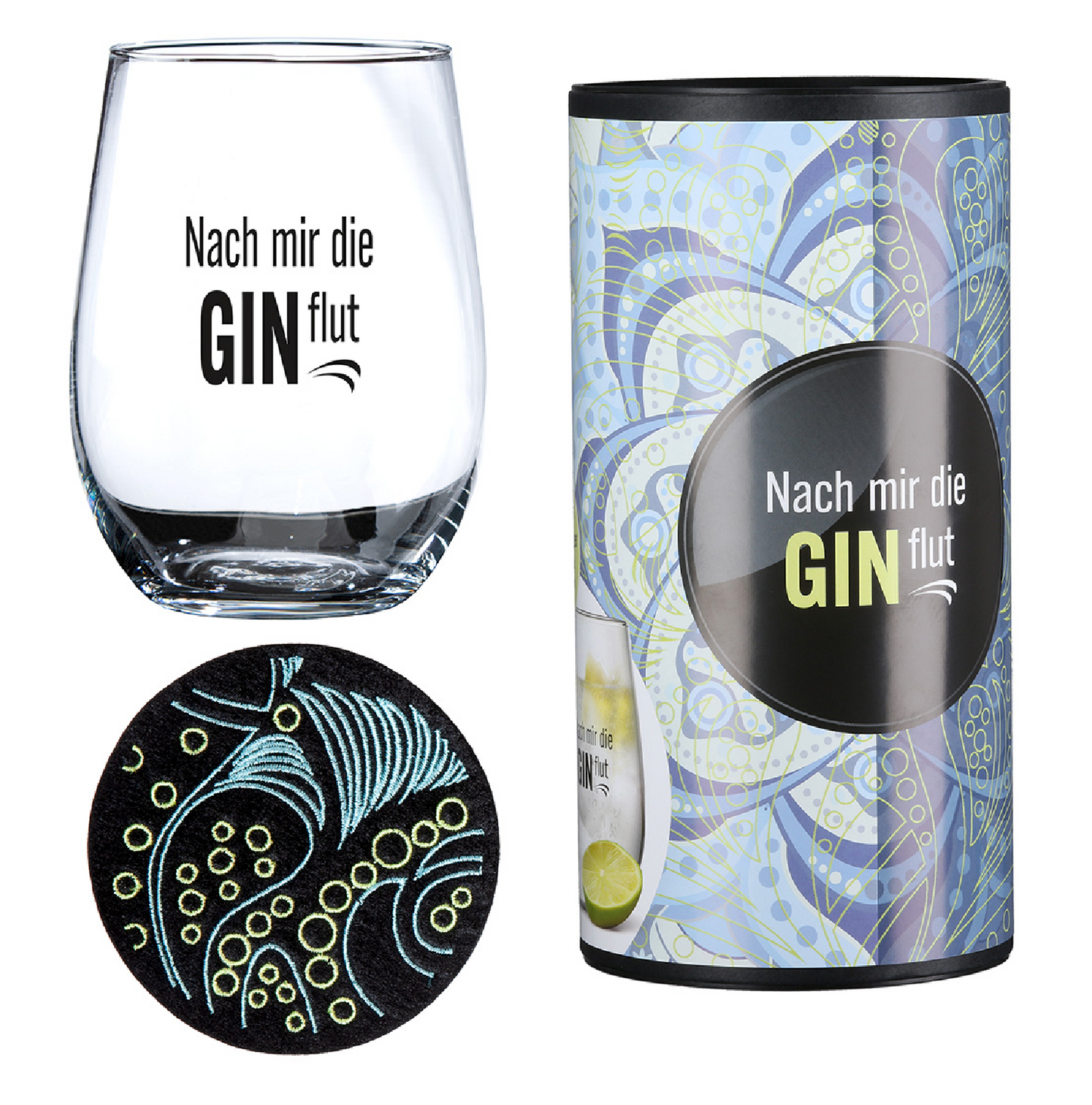Gin-Glas in Geschenkverpackung "Nach mir die GINflut" von Gilde