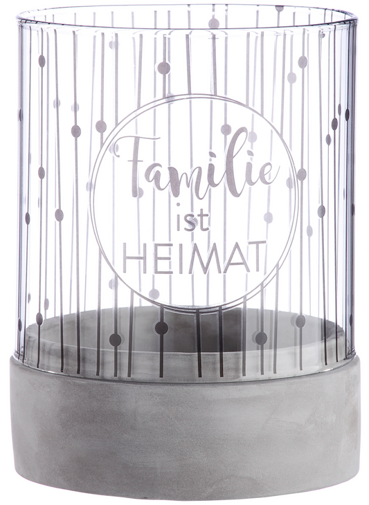 Großes Windlicht zylindrisch Familie ist Heimat oder Wo Familie ist, ist Leben aus Zement von Gilde - Hingucker ideales Geschenk