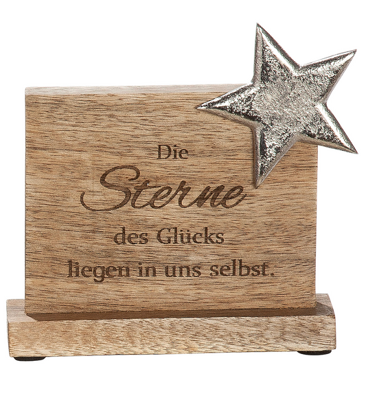 Standrelief mit Stern aus Mangoholz mit Spruch von Gilde - kleines Mitbringsel Dekoration