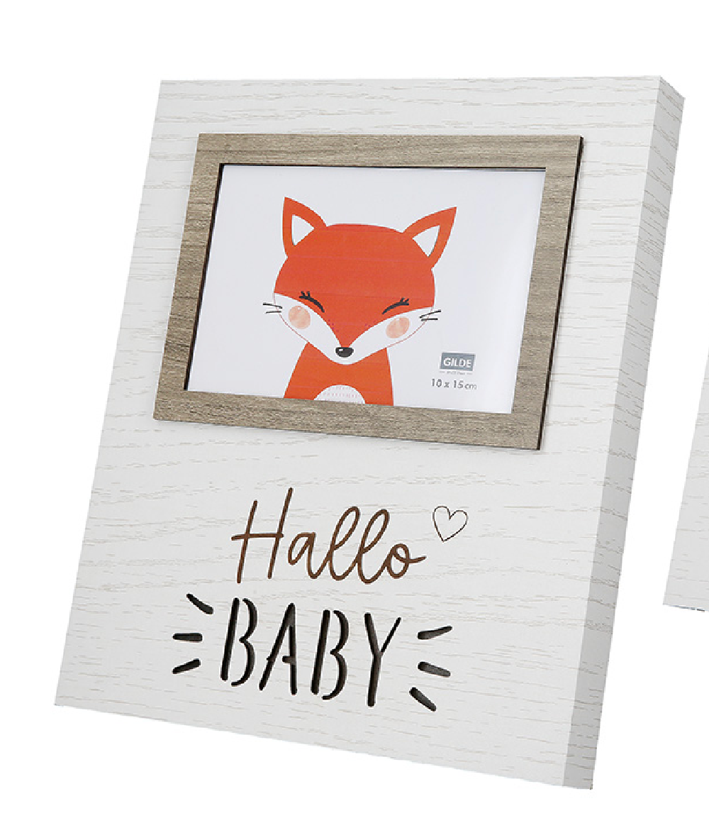 LED-Bilderrahmen aus Holz "Kleines Wunder/Hallo Baby" von Gilde Perfekter Bilderrahmen zur Geburt oder als Geschenk beleuchtet