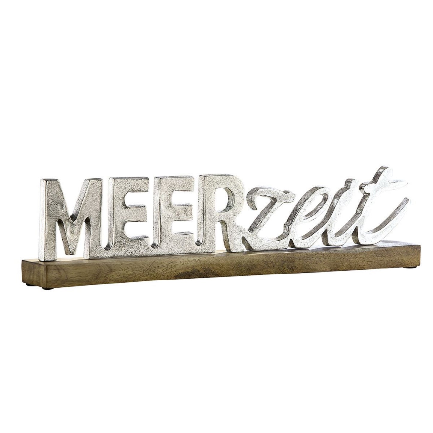 Schriftzug Schrift Aufsteller Meerzeit" aus Mangoholz und Aluminium von Gilde