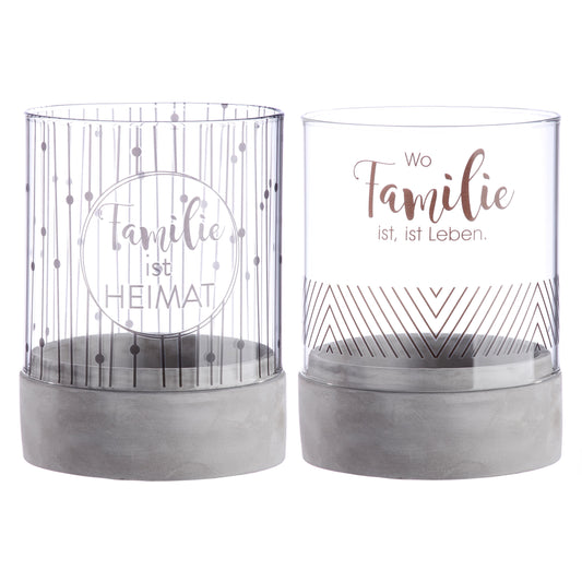 Großes Windlicht zylindrisch Familie ist Heimat oder Wo Familie ist, ist Leben aus Zement von Gilde - Hingucker ideales Geschenk