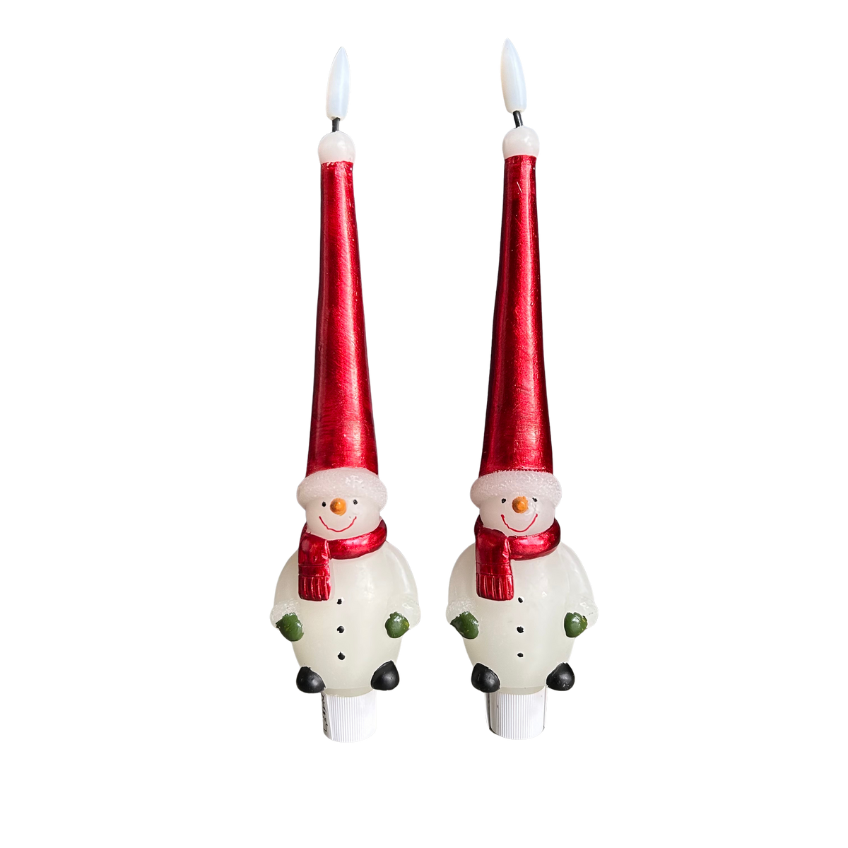LED 3D Real Flame Stabkerze mit Rot mit Schneemann 2er Set -Limited Edition 2026 - von Deluxe Homeart Höhe: 25 cm Indoor