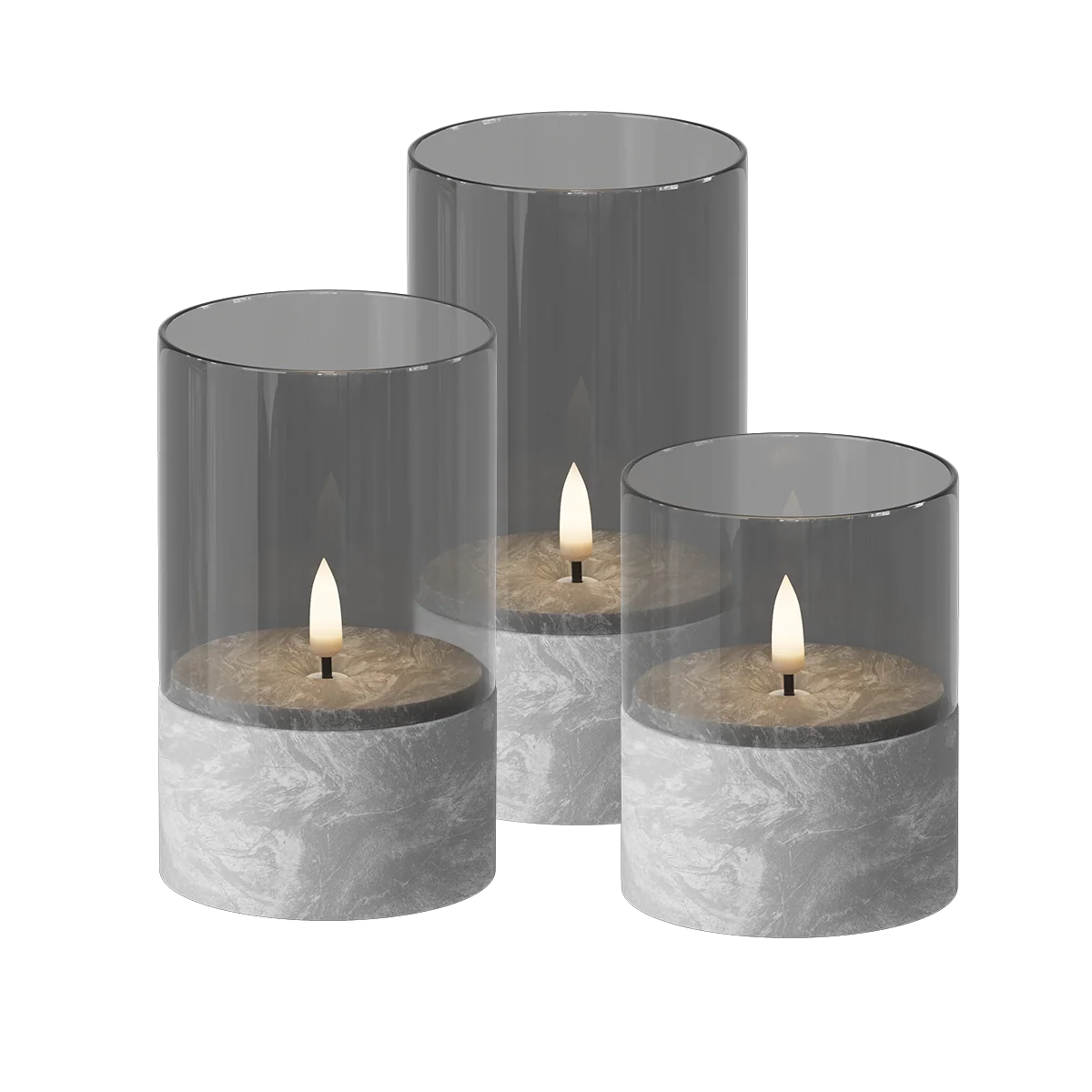 LED Glaskerzen Set mit Zementoptik – 3er Set Delight Candles von Deluxe Homeart