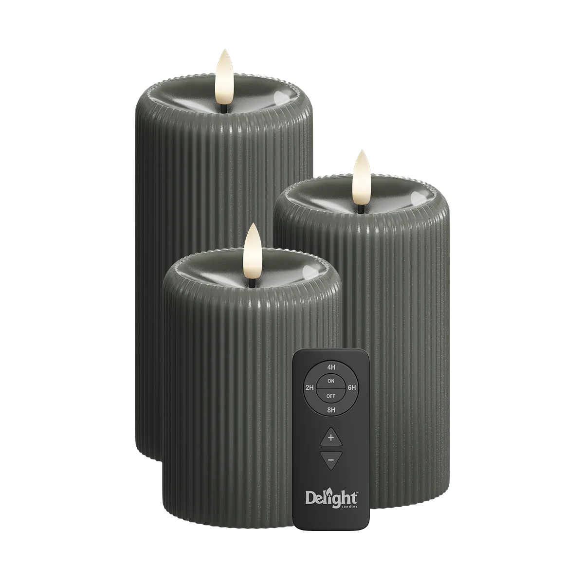 LED Stumpenkerzen Dunkelgrau Stripe 3er Set – Delight Candles von Deluxe Homeart