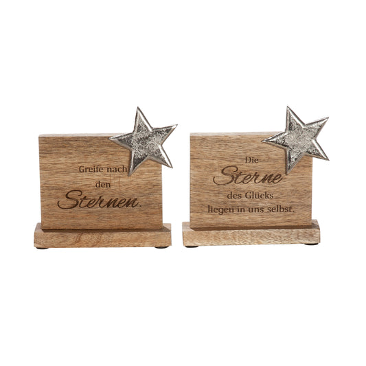 Standrelief mit Stern aus Mangoholz mit Spruch von Gilde - kleines Mitbringsel Dekoration