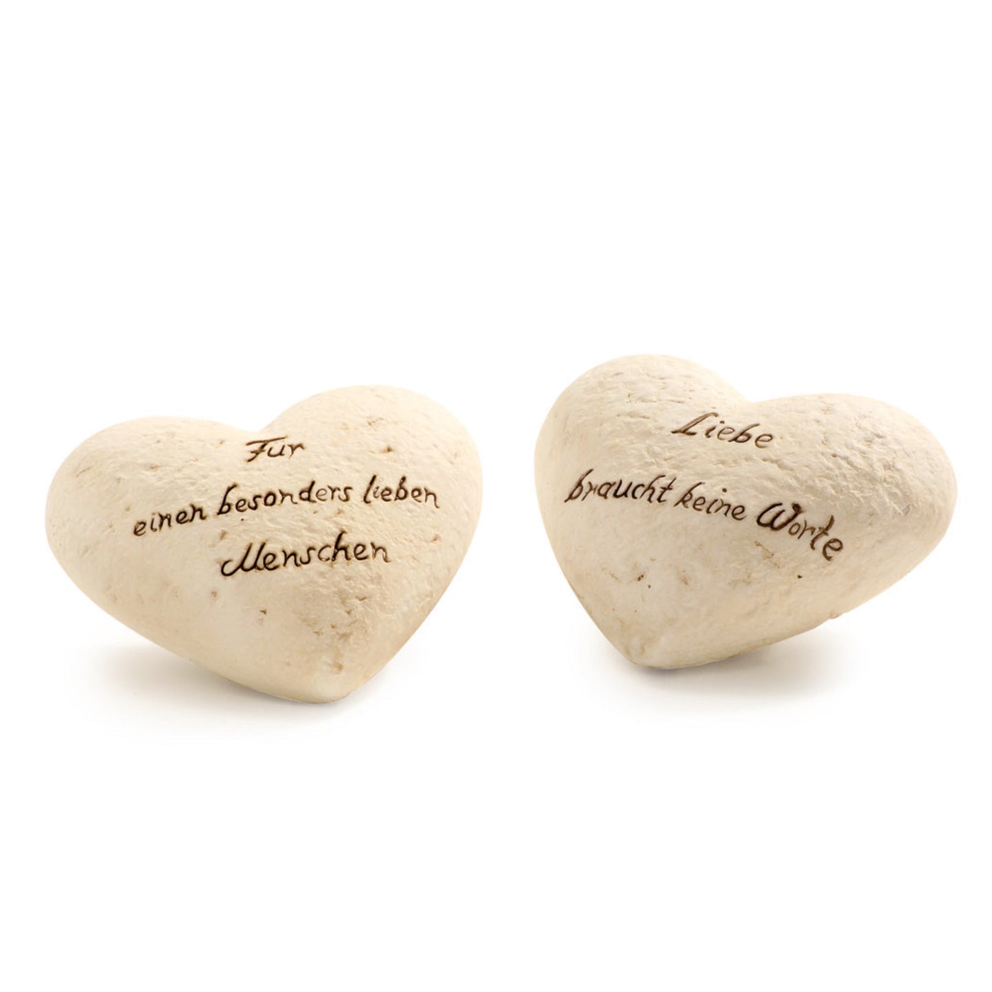 Keramikherzen 2erSet mit Spruch "Für einen besonders lieben Menschen/Liebe braucht keine Worte" von small foot - Geschenkidee Familie Freunde