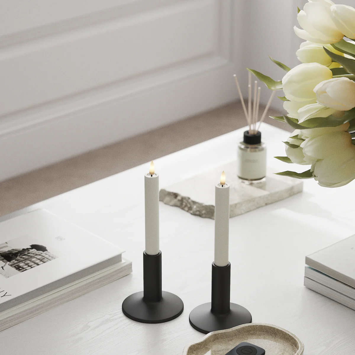 LED Stabkerzen 2 Stück 15 cm Weiß von Deluxe / Unique Homeart Candle / Kerzen