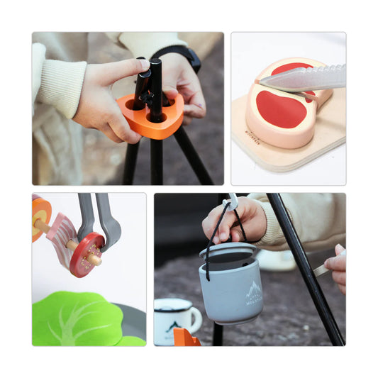 Camping Spielset aus Holz 45-teilig von UMU für kleine Camper Holzspielzeug