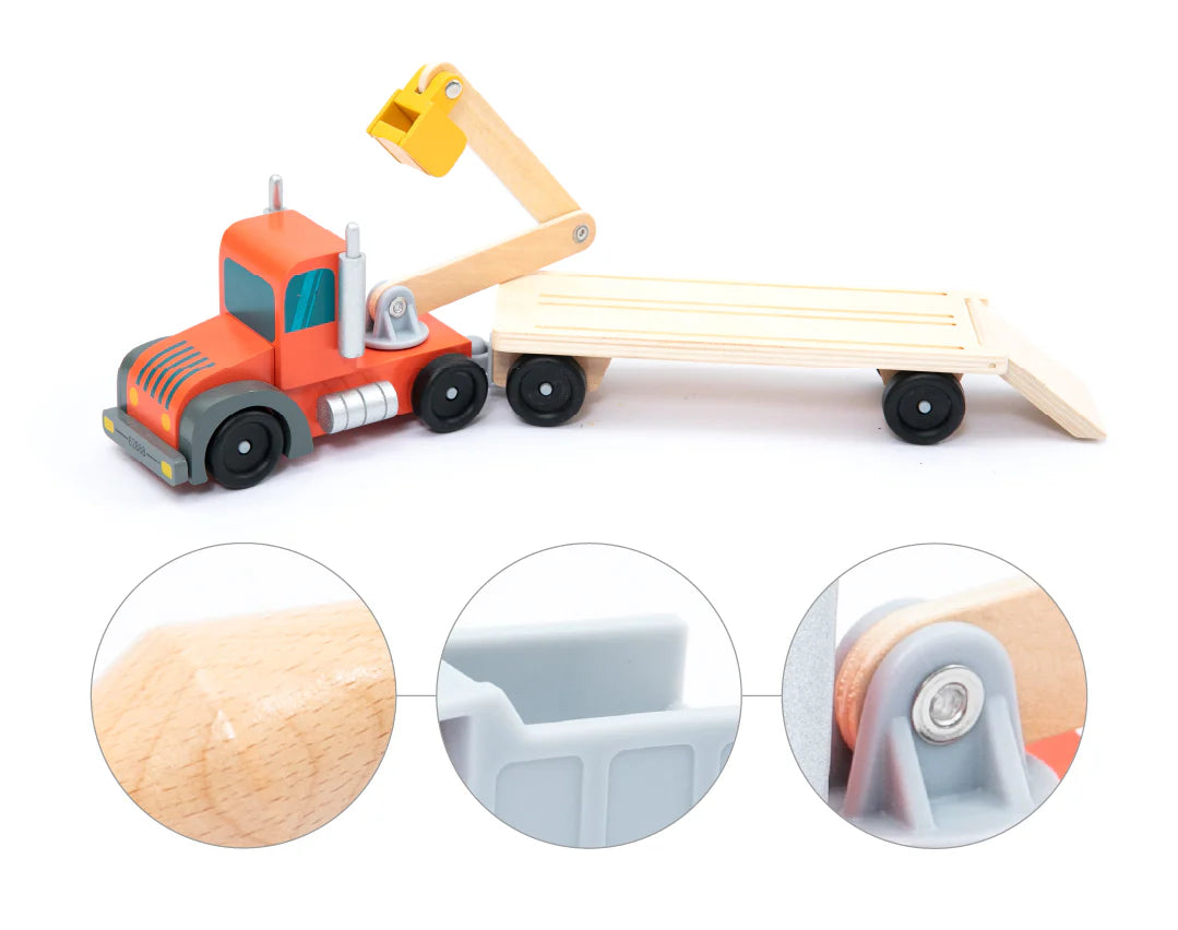 Baufahrzeug-Transporter Spielset aus Holz 14-teilig von UMU Holzspielzeug