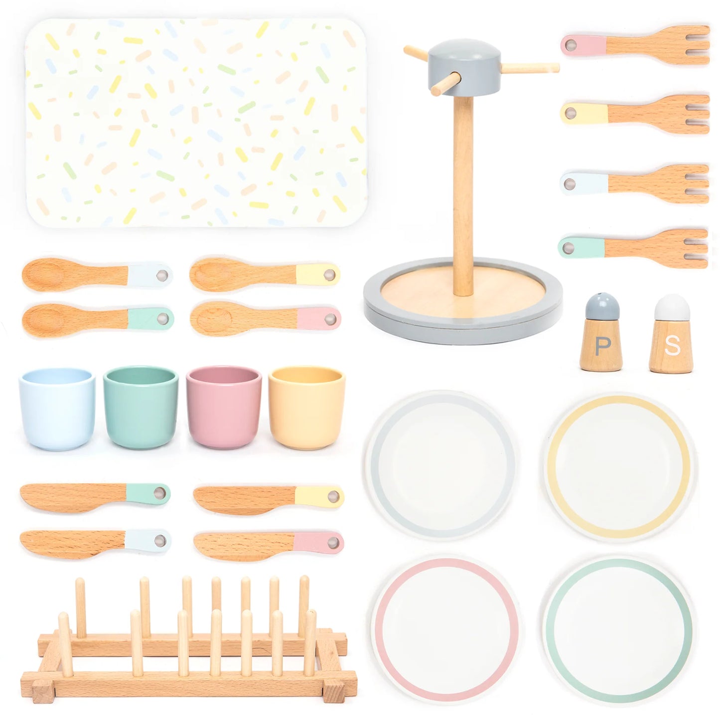 Großes Geschirr-Set aus Holz inkl. Zubehör von UMU - Spielen für Kinder Holzspielzeug Küche