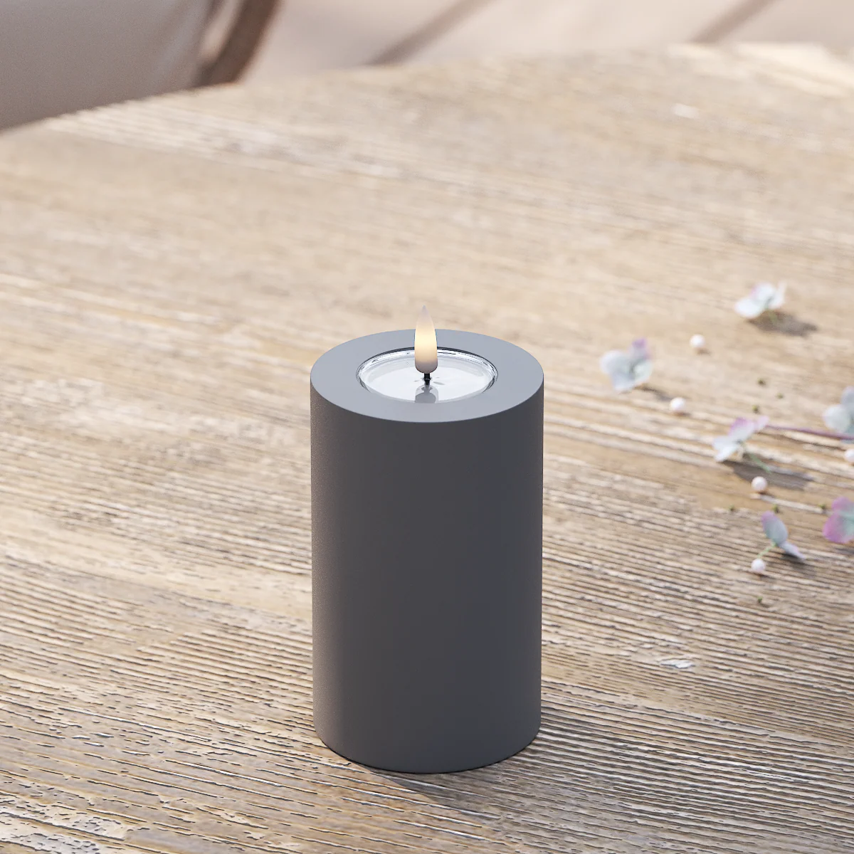 Outdoor LED Stumpenkerze grau 12,5 cm von Deluxe Homeart - Kerzen/Candles