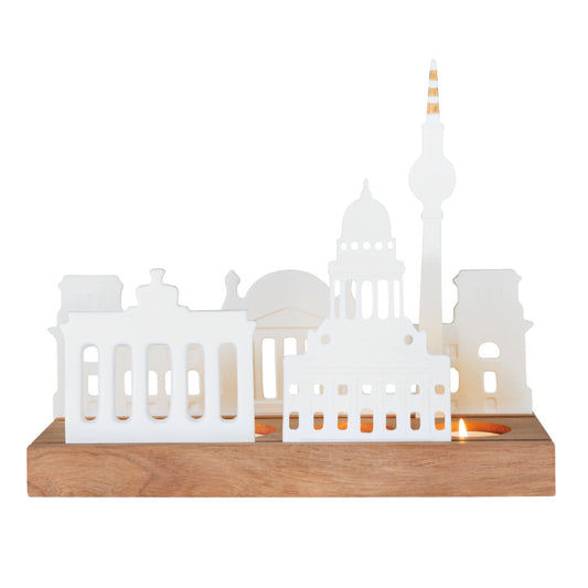 Teelichthalter aus Porzellan und Holz " Stadtsilhouette Berlin " von räder design