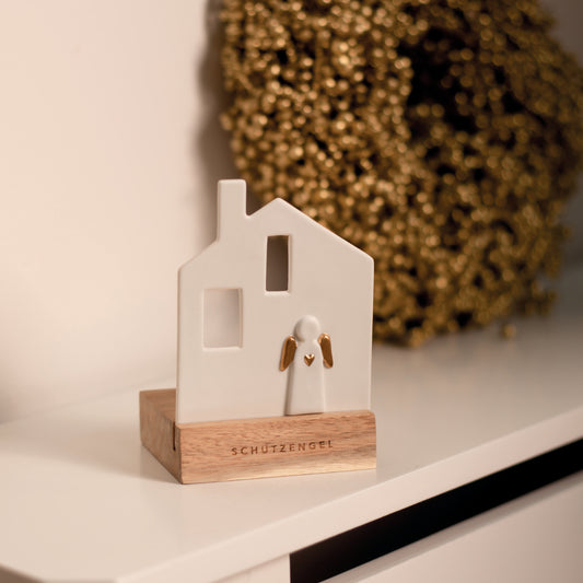 Teelchthalter aus Holz und Porzellan "Schutzengelhaus" von räder design - Weihnachten Weihnachtsdekoration