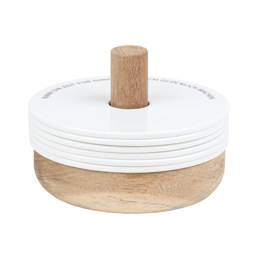6er-Set Untersetzer aus Porzellan mit Holz-Halterung von räder design