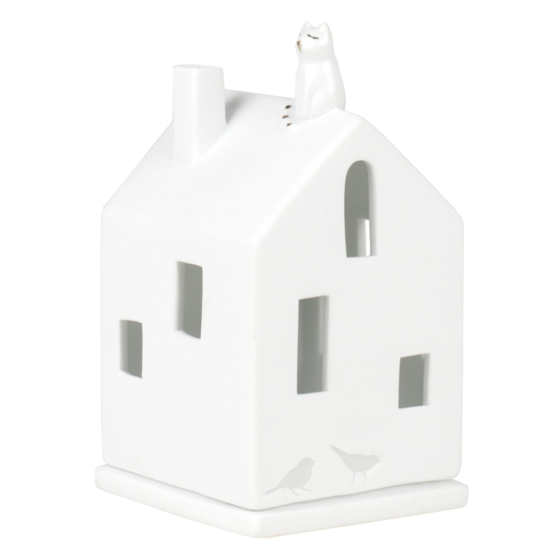 Lichthaus aus Porzellan mit Katze auf dem Dach von räder design Häuser