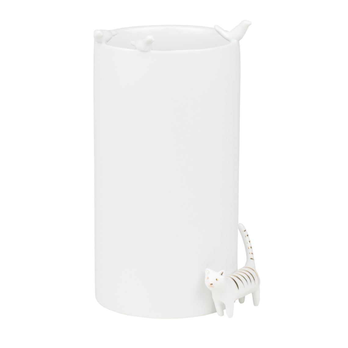 Vase aus Porzellan mit Porzellanvögeln und -katze von räder design - Katzenliebhaber