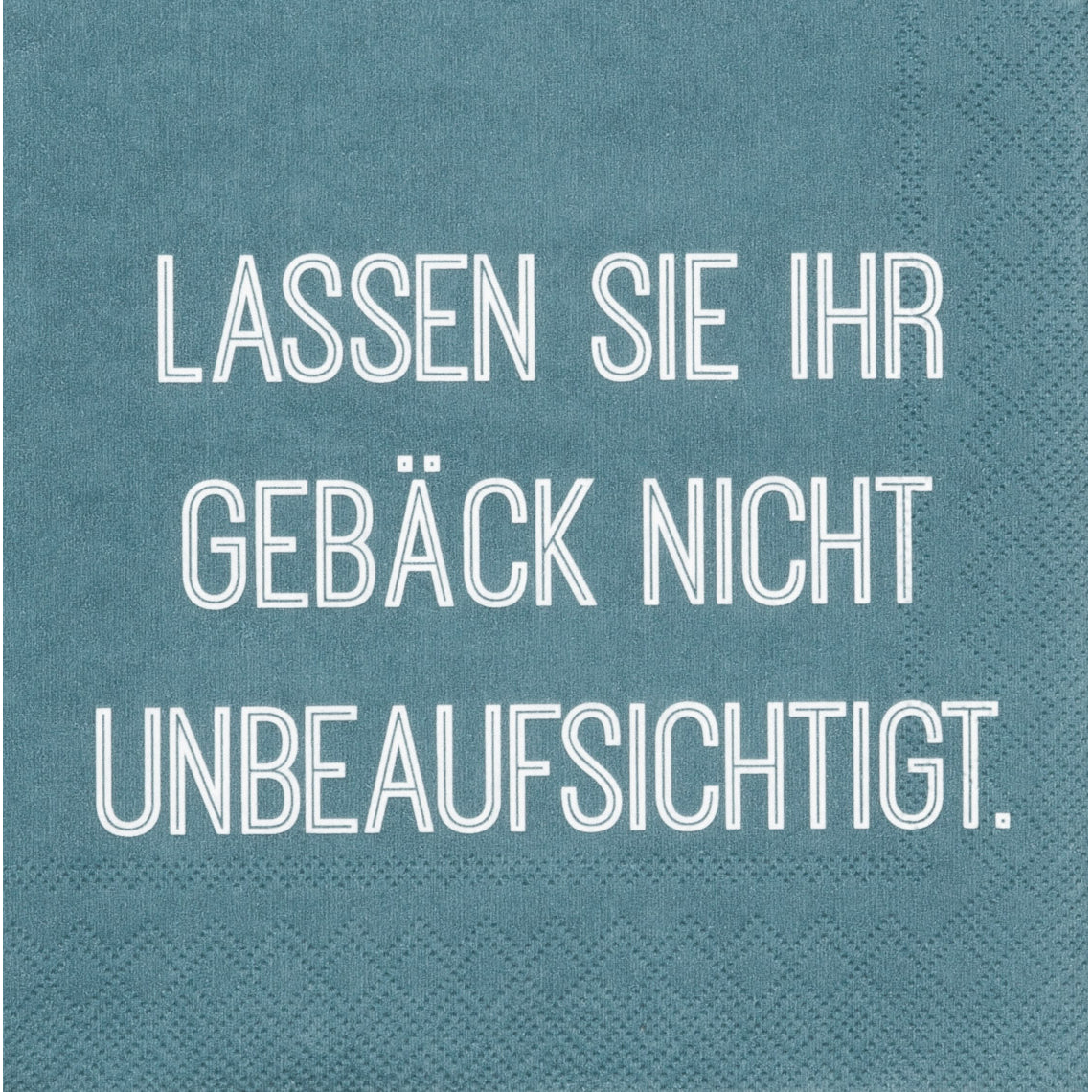 Cocktailservietten 25x25 cm " Lassen Sie Ihr Gebäck nicht unbeaufsichtig t" blau von räder design