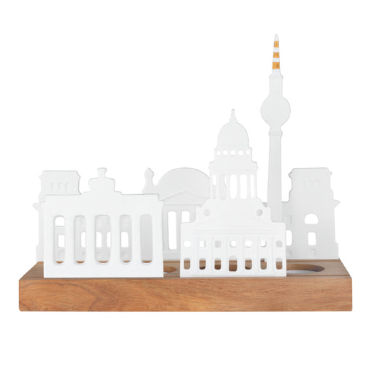 Teelichthalter aus Porzellan und Holz " Stadtsilhouette Berlin " von räder design