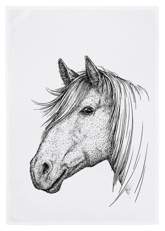 Geschirrtuch weiß „ Pferd “ grau von 17;30 Hamburg Pferdeliebhaber