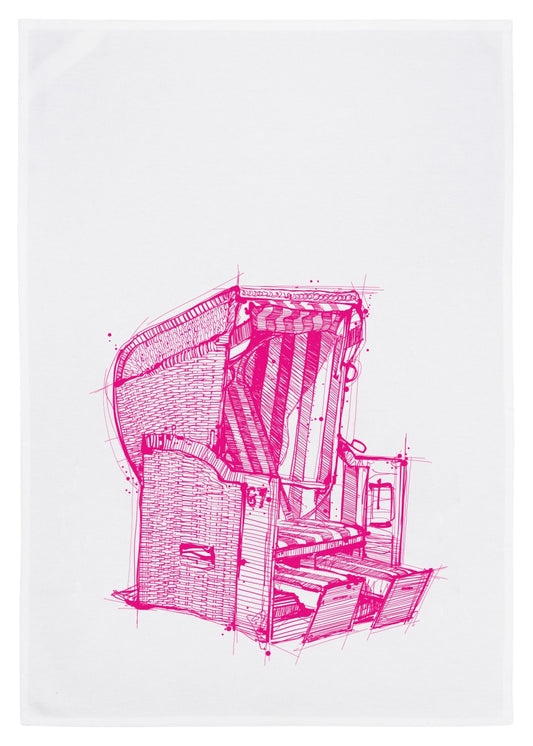 Geschirrtuch weiß „ Strandkorb “ Pink von 17;30 Hamburg Strand