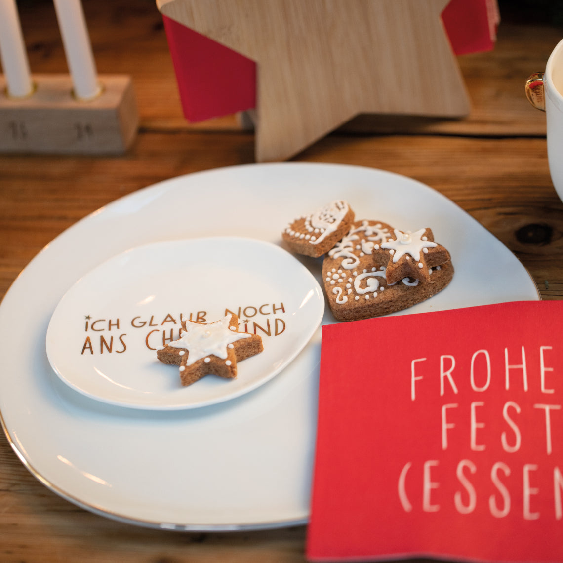 Teller ( klein ) aus Porzellan "Ich glaub noch ans Christkind" von räder design - Weihnachten Weihnachtsdekoration