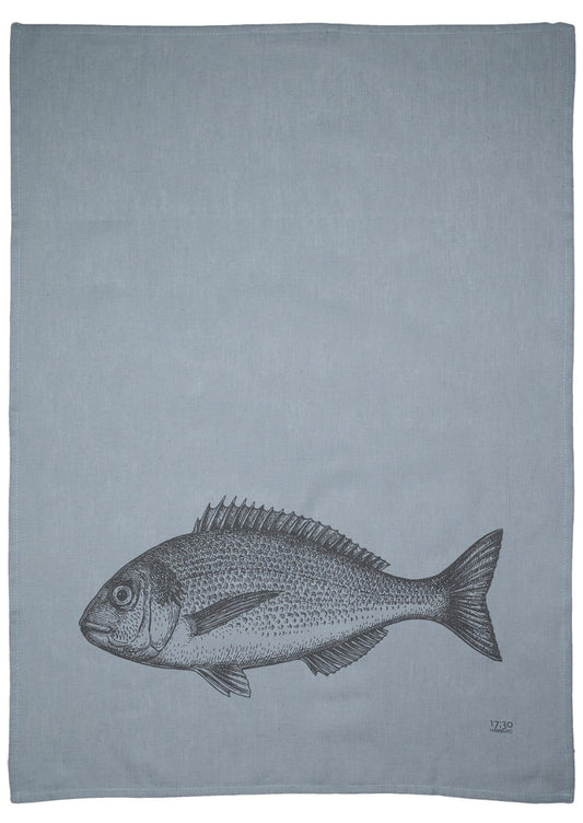 Geschirrtuch Halbleinen „ Fisch “ weiß von 17;30 Hamburg Meer