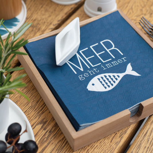 Maritimer Serviettenhalter aus Holz mit Porzellanboot von räder design Meer und Maritim Dekorativ Nordsee Ostsee