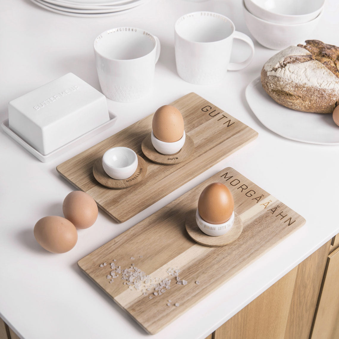 Eierbecher aus Porzellan " Morgääähn " von räder design Frühstück Ei mit lustigem Spruch