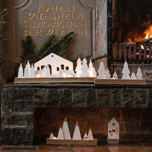 Teelichthalter "Berge" aus Porzellan und Holz von räder design - Weihnachten Weihnachtsdekoration