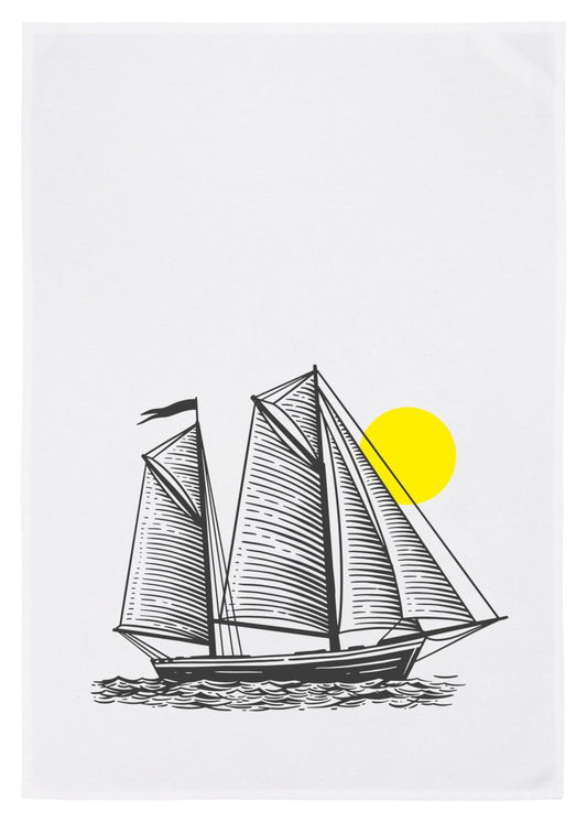 Geschirrtuch weiß „ Segelboot “ grau, zweifarbig von 17;30 Hamburg
