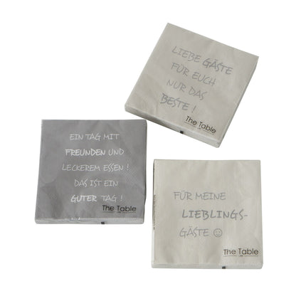 Servietten grau 16,5x16,5 cm " Gäste " in drei Varianten von Boltze