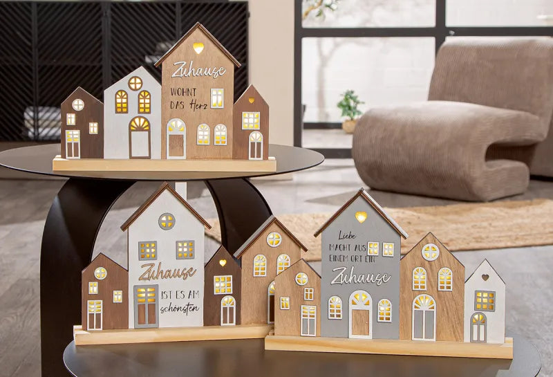 LED Standrelief Haus „Zuhause“ von Gilde – Holz Deko mit Spruch & Beleuchtung