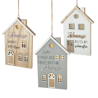 LED Hänger Haus „Zuhause“ von Gilde – Holz Deko mit Spruch & Beleuchtung