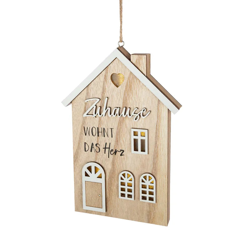 LED Hänger Haus „Zuhause“ von Gilde – Holz Deko mit Spruch & Beleuchtung