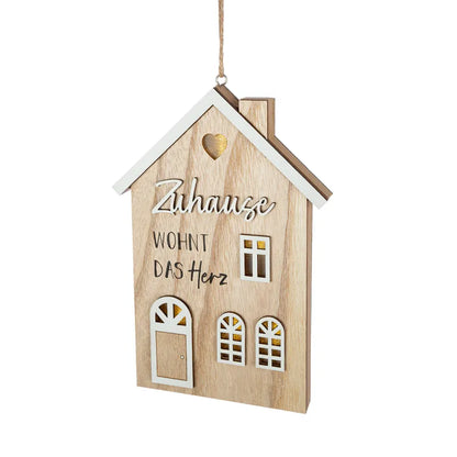 LED Hänger Haus „Zuhause“ von Gilde – Holz Deko mit Spruch & Beleuchtung
