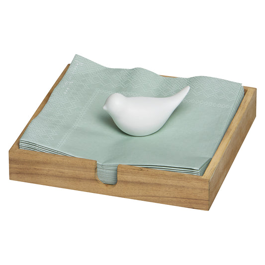 Serviettenhalter aus Holz mit Porzellanvogel von räder dekorativ