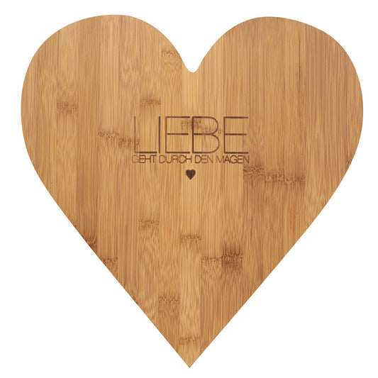 Schneidebrett (groß) aus Bambus Herzform "Liebe geht durch den Magen" von räder Love Geschenk Geschenkidee hochwertig