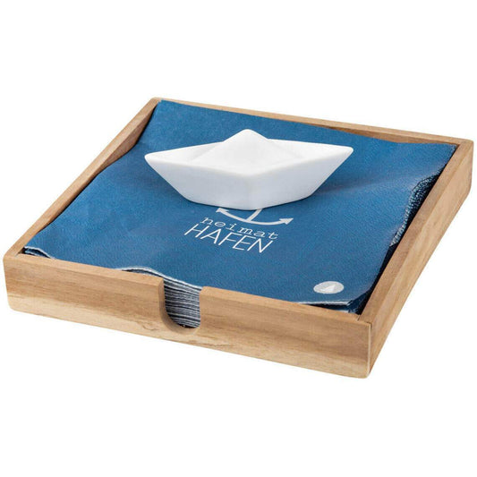 Serviettenhalter aus Holz mit Porzellanboot von räder Meer und Maritim Dekorativ Nordsee Ostsee
