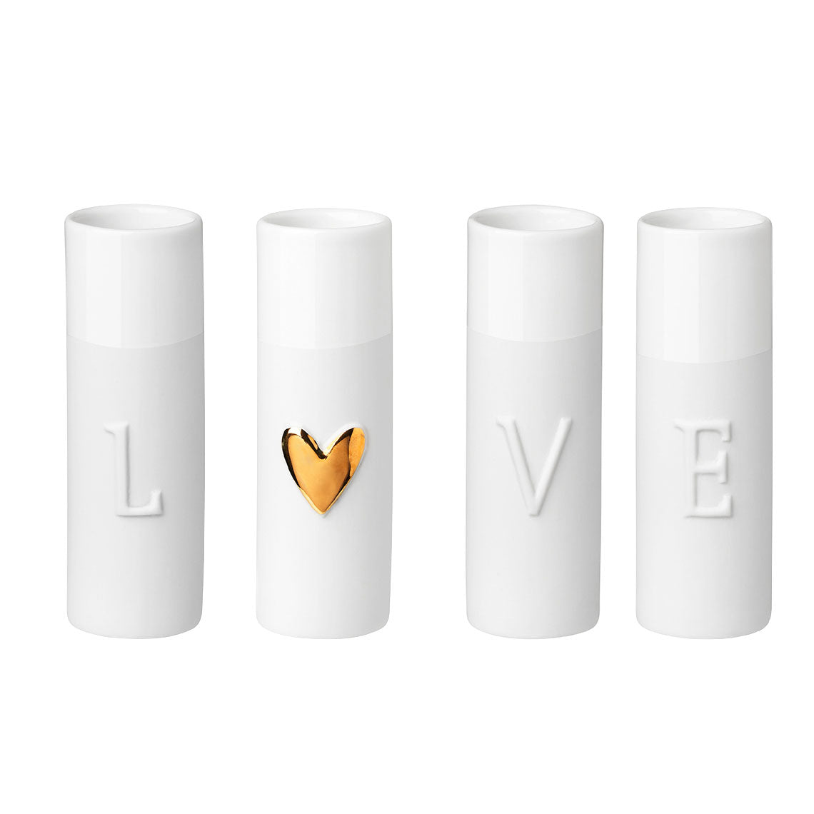 Minivasen aus Porzellan 4er-Set " Love " von räder design Liebe mit Herz Hochzeit Verlobung Liebe Geschenk