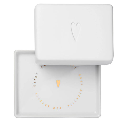 Butterdose aus Porzellan "Herz" von räder Enjoy Liebe mit goldener Schrift Frühstück Butter Geschenk