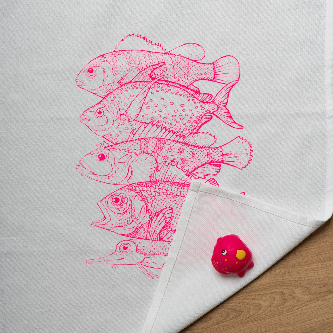 Geschirrtuch weiß „Fische“ Pink von 17;30 Hamburg Nordsee Ostsee Fische