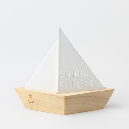 Maritime tealight holder boat made of porcelain and wood "Summer Brezen" by räder design