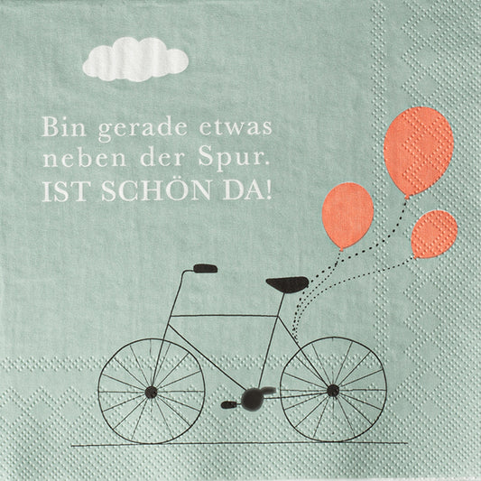 Serviette 33x33 cm mit Fahrradmotiv "Bin gerade etwas neben der Spur.." von räder design originelle Serviette