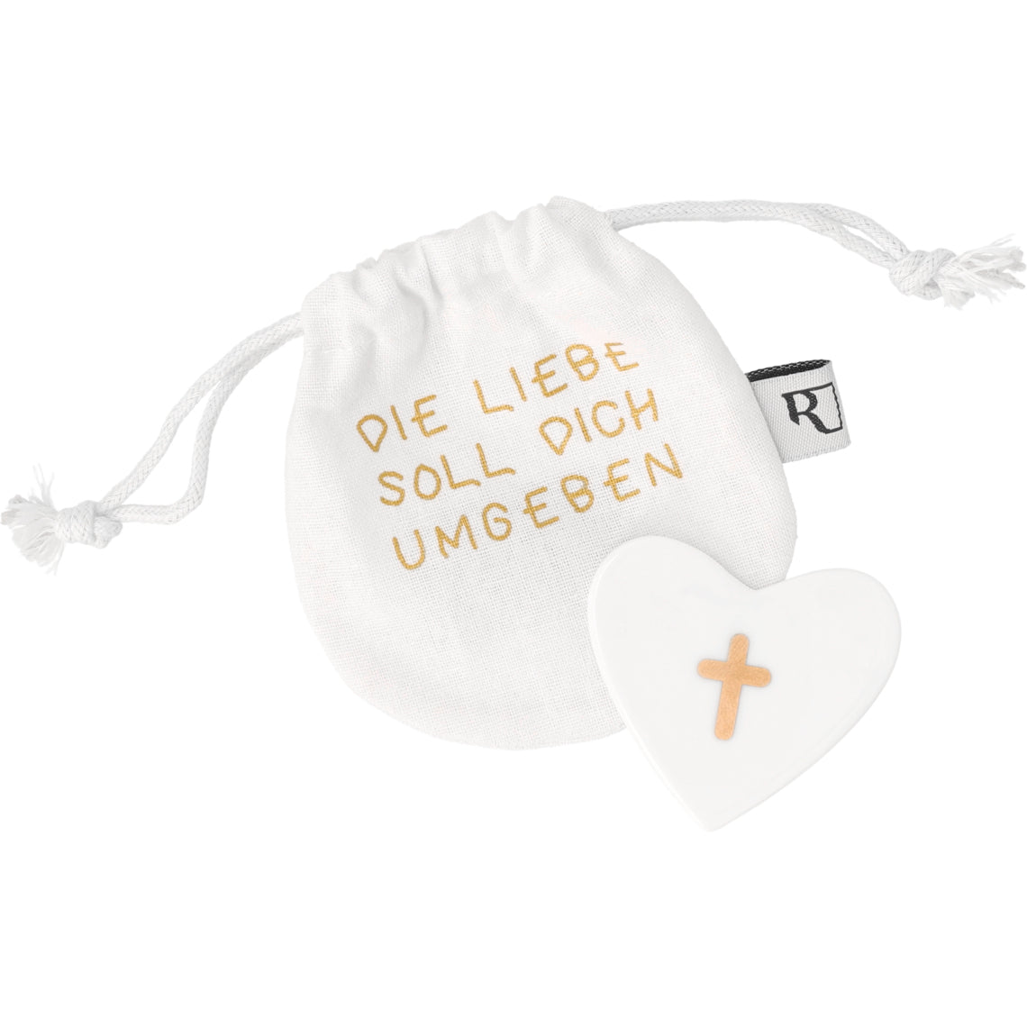 Kleine Glaubensfreude Glaubensfreiheit Liebe Kreuz Porzellan Herz Klein im Säckchen von räder design 5x4,5x0,3cm