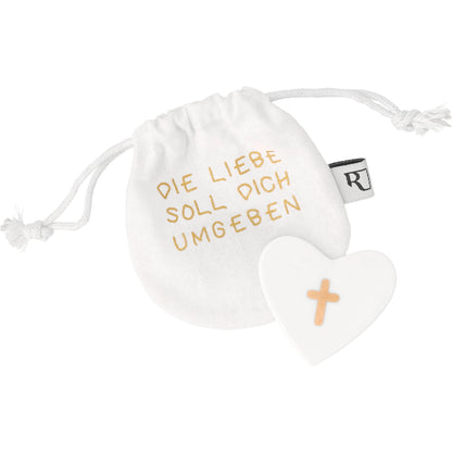 Kleine Glaubensfreude Glaubensfreiheit Liebe Kreuz Porzellan Herz Klein im Säckchen von räder design 5x4,5x0,3cm