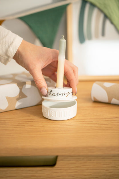 Lichttörtchen Happy Birthday D.7cm H.4,9cm Neuheit von räder design Geburtstagsgeschenk